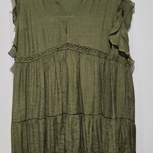 Indigo Rose Green Ruffled Sleeveless Dress (Worn Once)